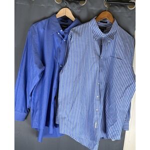 Lot Of 2 Lands' End Men's ‎ Pinpoint Oxford Button-Down Shirt 17.5-34 Blue